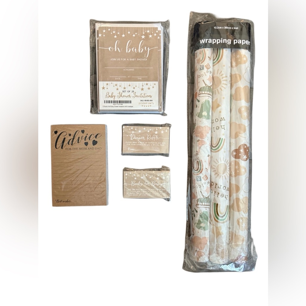 Baby Shower Wrapping Paper and Invitation Set